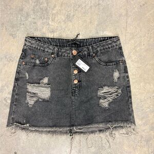 Distressed Black‎ Denim Skirt